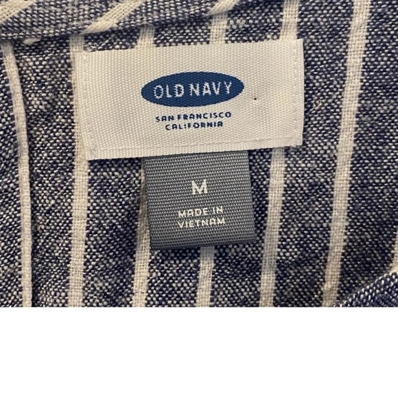 Old Navy Blue White Striped Linen Blend Dress Womens Size Medium (1155) - Picture 3 of 4